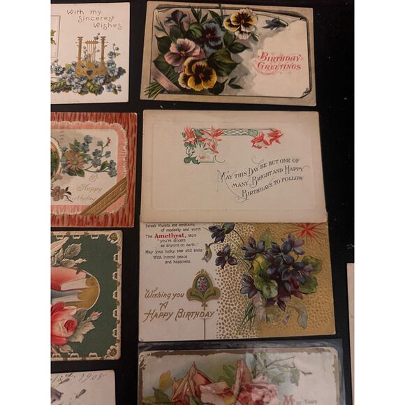 BIRTHDAY GREETINGS antique postcard bundle 8 pcs. B1 - Picture 3 of 7